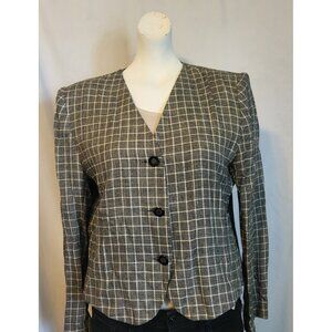 Lucia Vintage Women’s SZ 14 Black & White Plaid Button Down Blazer Shoulder Pads
